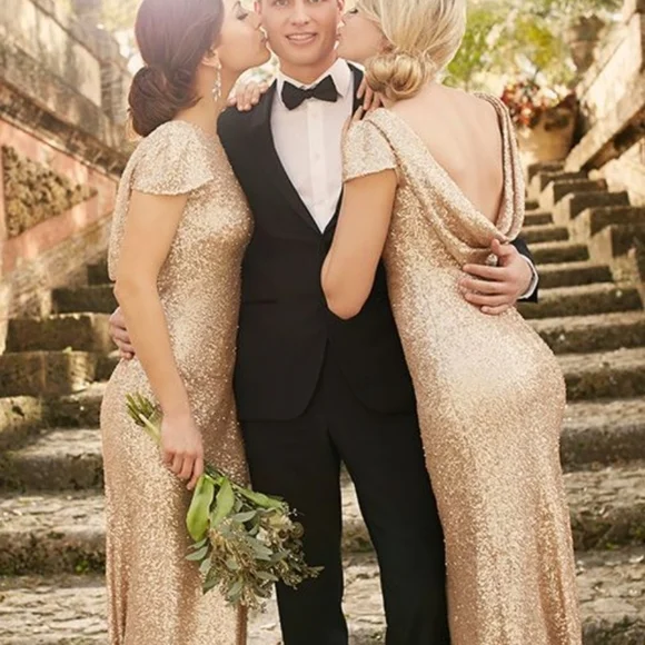 Sorella Vita SV Gold Sequin Dress Low Back Size 10 Gorgeous Gown Bridal Prom - Picture 3 of 16